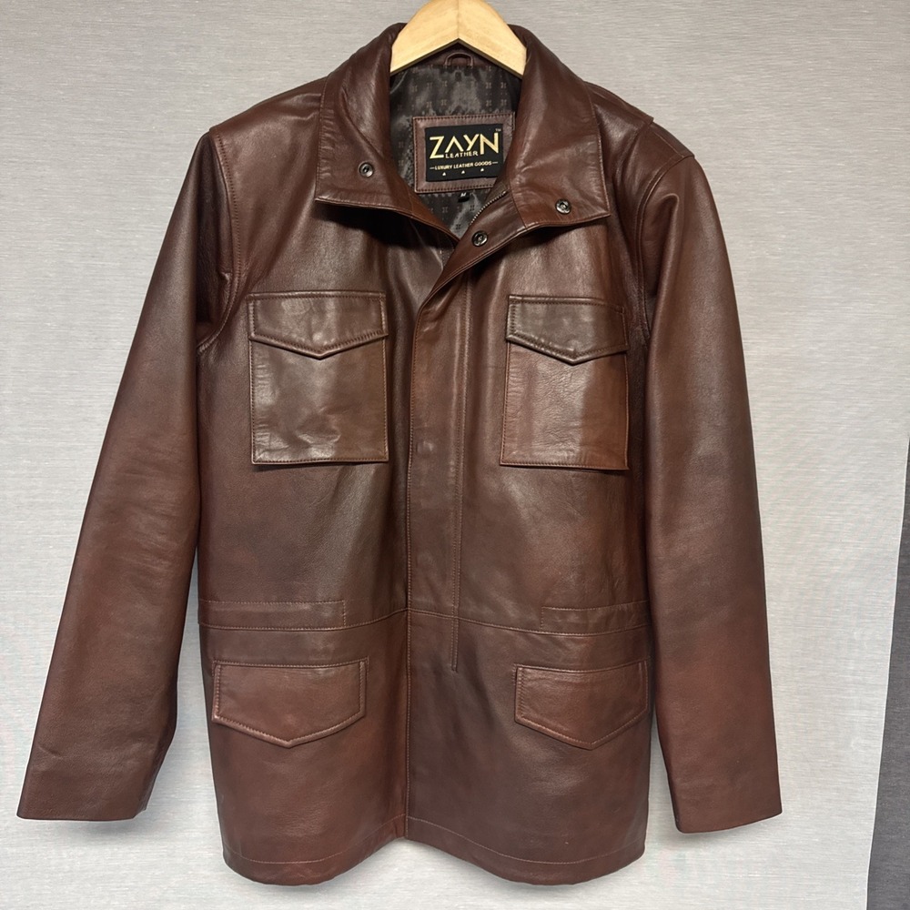 Zayn Brown Leather Jacket Men's Medium - Field Jacket M65 Style Safari Classic